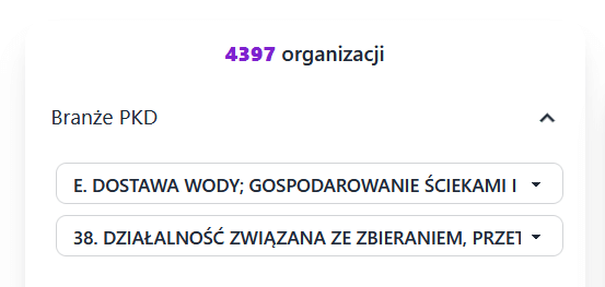 Filtrowanie PKD bazując na Sekcji i Dziale